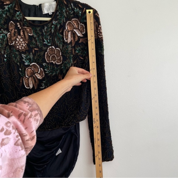 Elegant Vintage beaded bodysuit embellished unique 80s silk floral sequin event - Picture 12 of 16